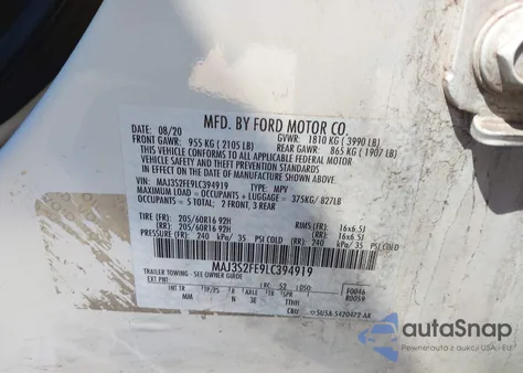 2020 Ford Ecosport S from USA, damaged, VIN MAJ3S2FE9LC394919